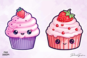 Cute Cupcake Stickers PNG