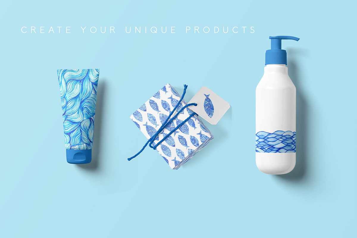 Blue watercolor background and cards, a Pattern Graphic by Markovka (Photo 4 of 8)