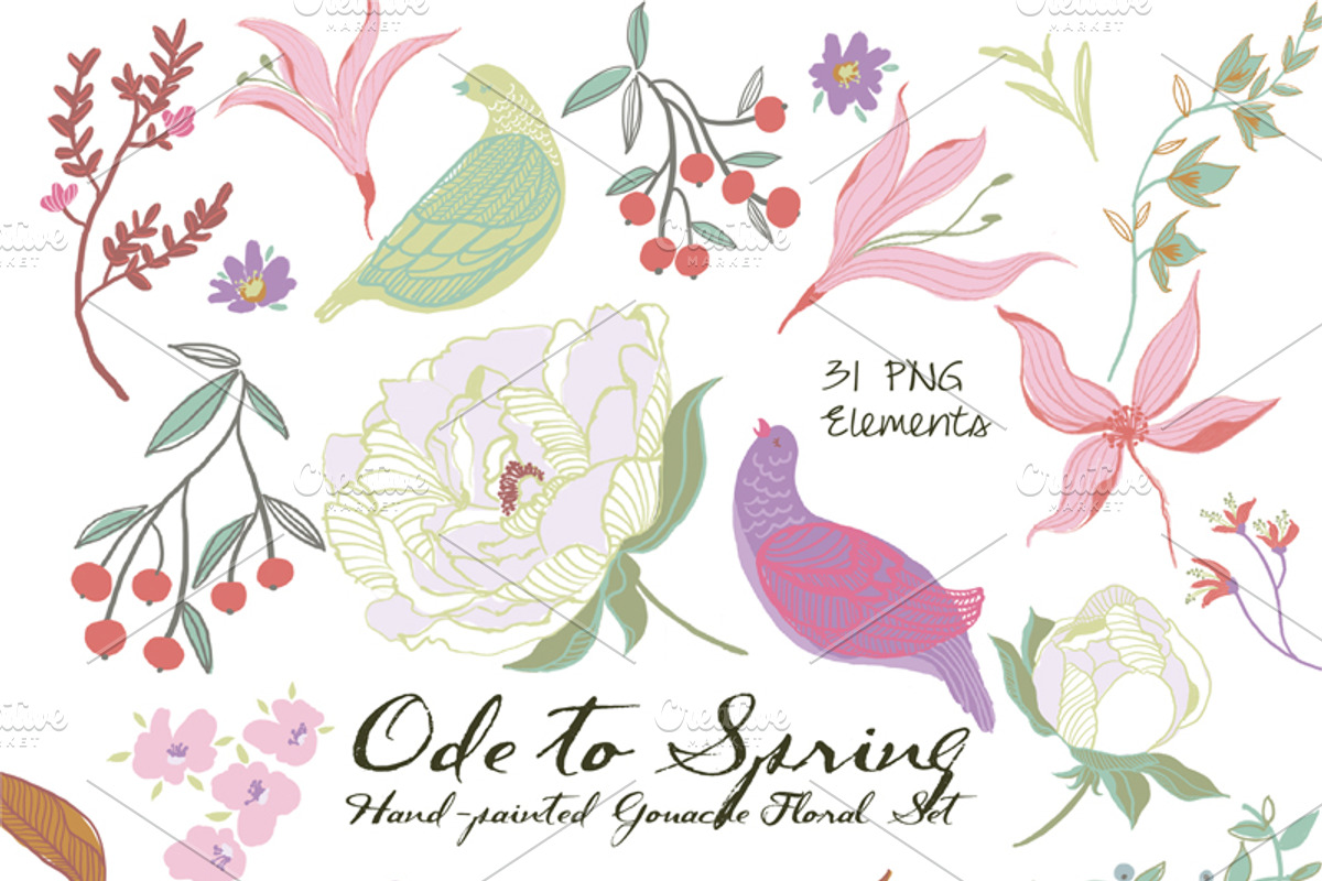 Ode to Spring- Gouache Floral Set, an Illustration by SmallHouseBigPony (Photo 8 of 13)