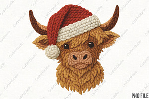 Crochet Christmas Highland Cow PNG, an Illustration by CraftArtStudio