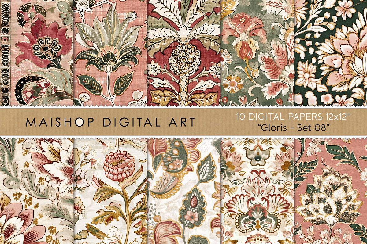 Boho Printable Papers Vintage Art, a Pattern Graphic by Maishop (Photo 1 of 8)