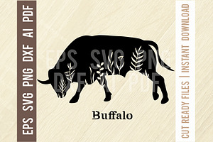 Buffalo - Floral Animals Cut SVG