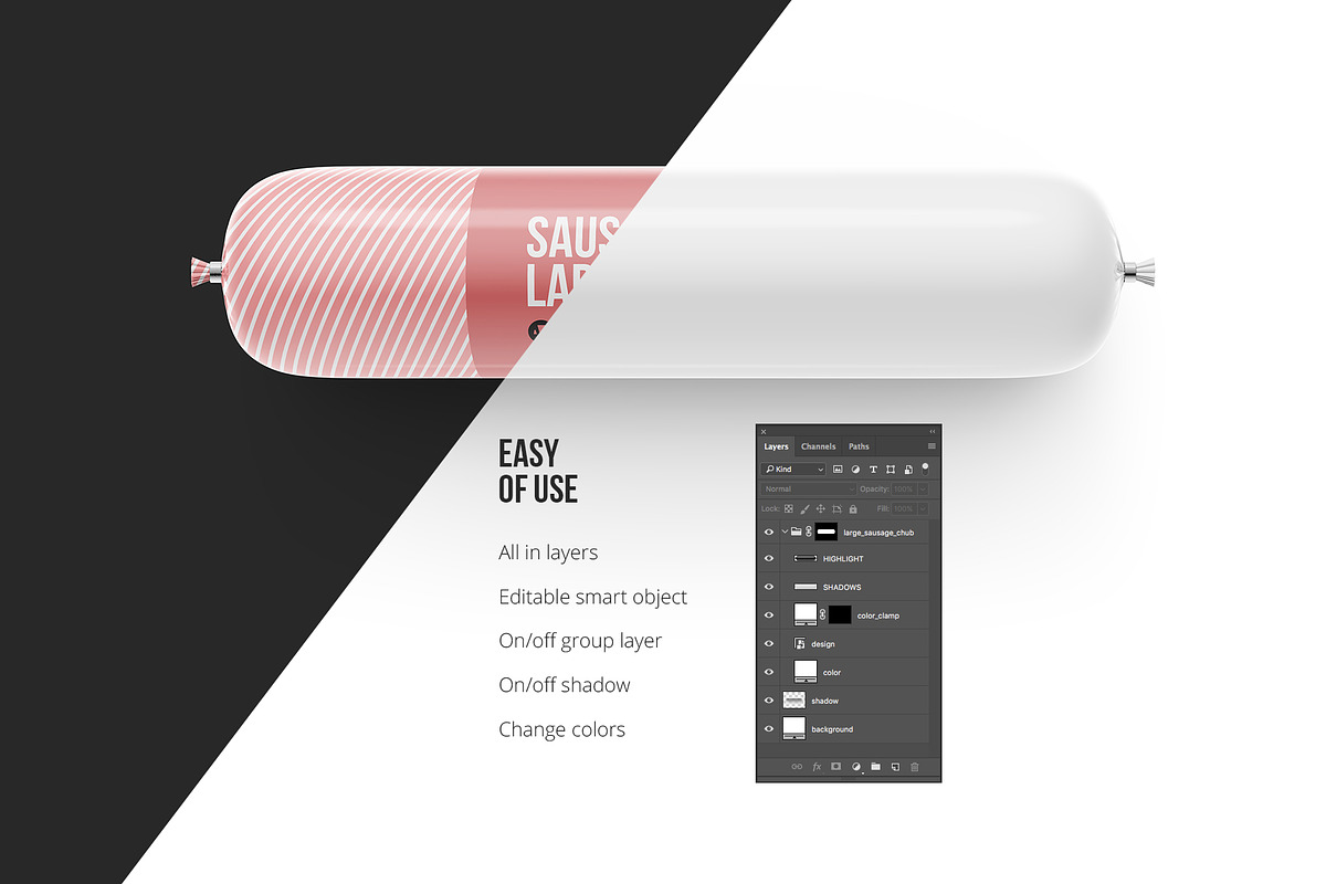 Large Sausage Chub Mockup, a Product Mockup by easymock (Photo 3 of 6)