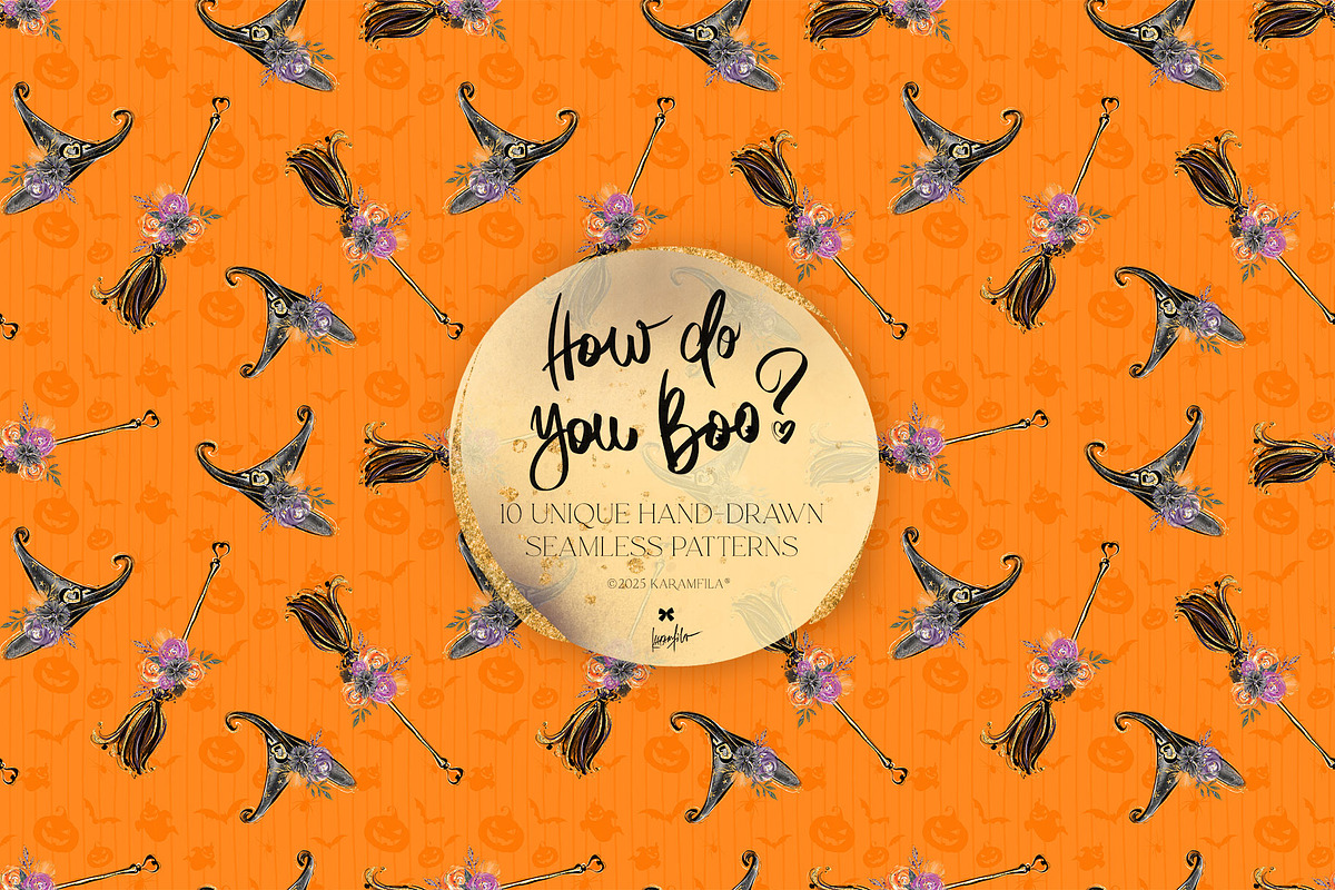 Halloween Witches Ghosts Patterns, a Pattern Graphic by KaramfilaS (Photo 4 of 18)
