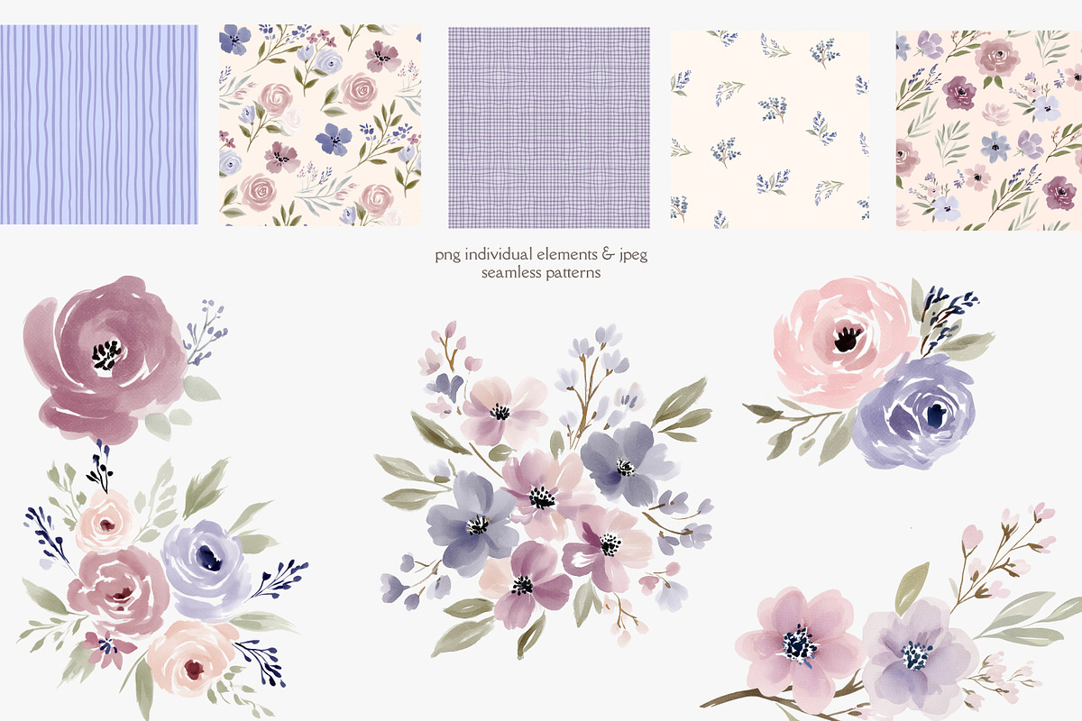 watercolor floral clipart set, a Decorative Illustration by Patishop Art (Photo 8 of 10)
