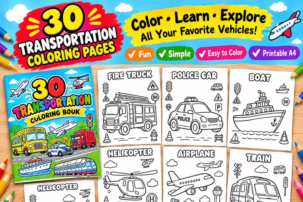 Transportation Coloring Book for Kid, an Education Illustration by Mohammad Sarfaraz (Photo 1 of 17)