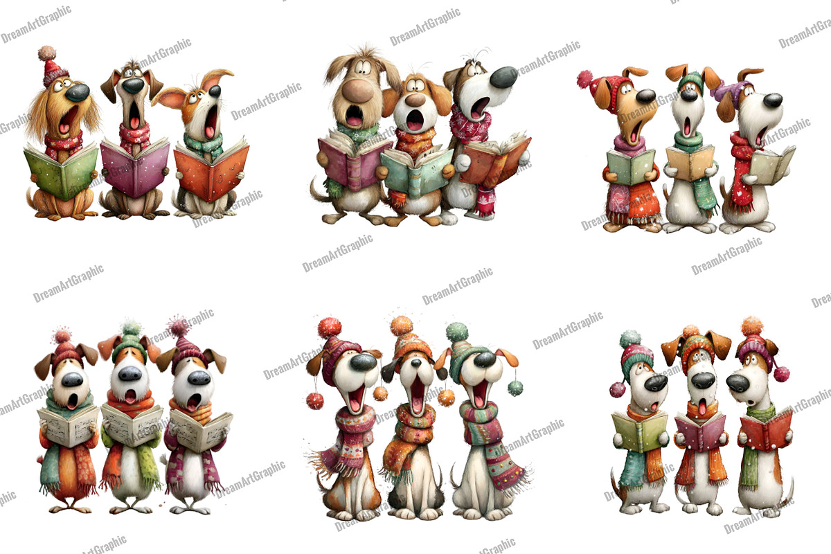 Quirky Christmas Dog Caroler Clipart, an Illustration by DreamArtGraphic (Photo 5 of 5)