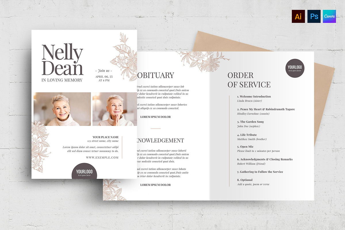 Funeral Service Brochure With Floral, a Flyer Template by BrandPacks (Photo 1 of 9)