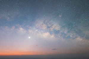 Close up of the milky way with bright stars on blue sky at night