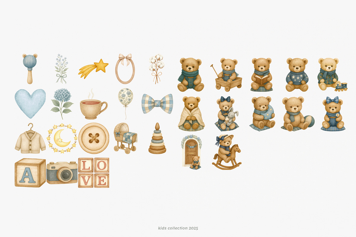 teddy bears and nursery clipart, a Decorative Illustration by Pink Studio Art (Photo 8 of 10)
