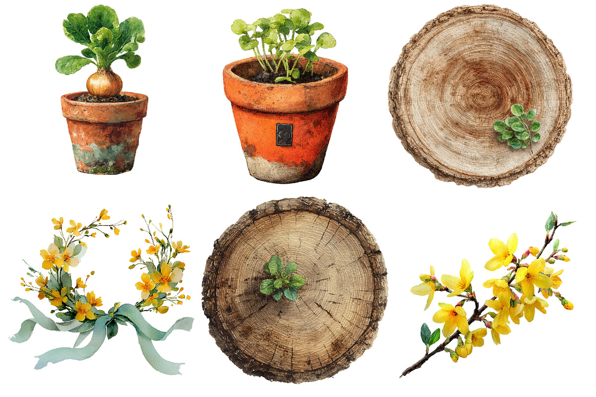 Watercolor Spring Gardening Clipart, an Illustration by Designworld (Photo 2 of 5)