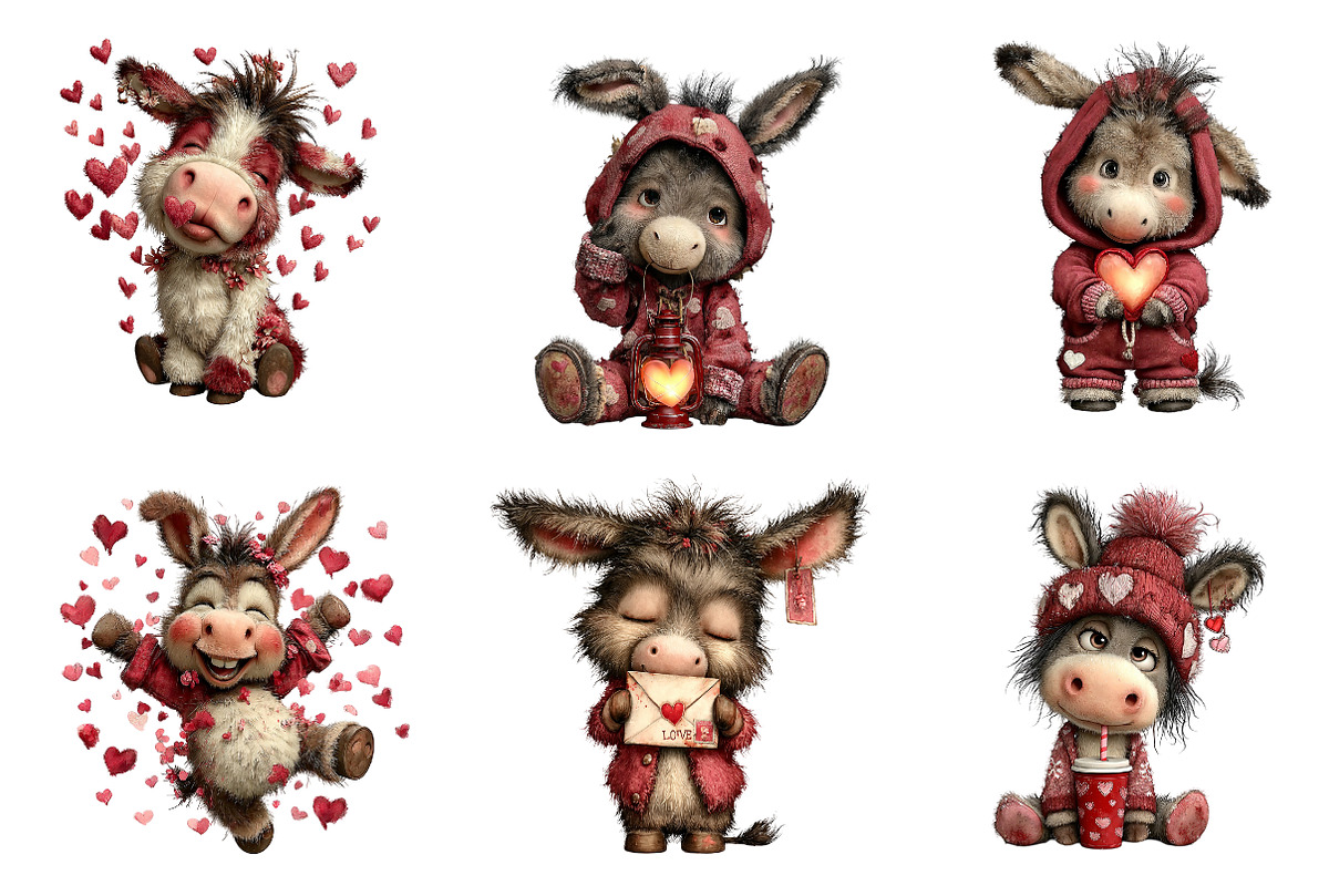 Whimsical Valentine Donkey Clipart, an Illustration by CreationArt (Photo 3 of 6)