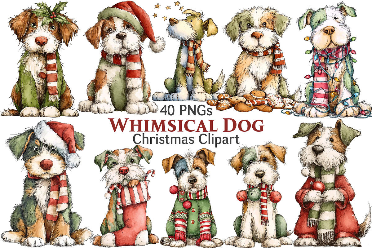 Christmas Dog Clipart, an Illustration by Pixels.Craft (Photo 1 of 6)
