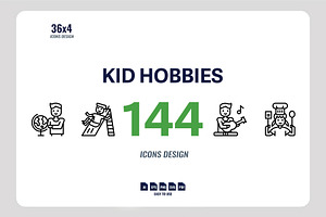 144 Kid Hobbies Icon Set, an Outline Icon by Foxyard studio