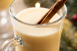 Christmas Eggnog with Cinnamon and Festive Lights, a Food & Drink Photo by etorres69