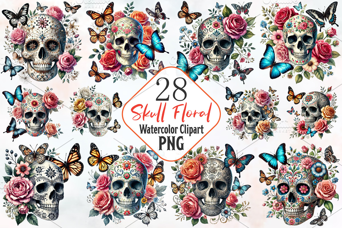 Skull floral sublimation clipart bun, an Illustration by RobertsArt (Photo 1 of 4)