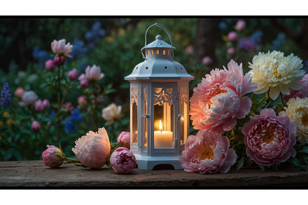 White lantern with lit candle