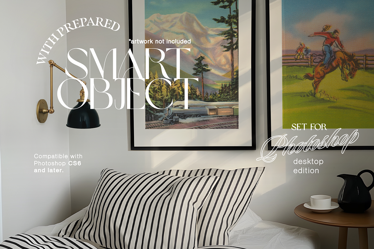 Set of Two Frames Bedroom Mockup, an Advertising Mockup by WasMockups (Photo 2 of 5)