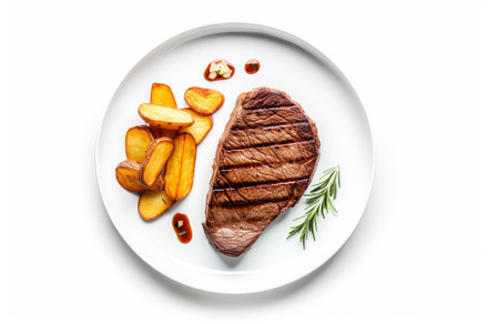 Steak potatoes at plate. Generate Ai, a Food & Drink Photo by Ylivdesign