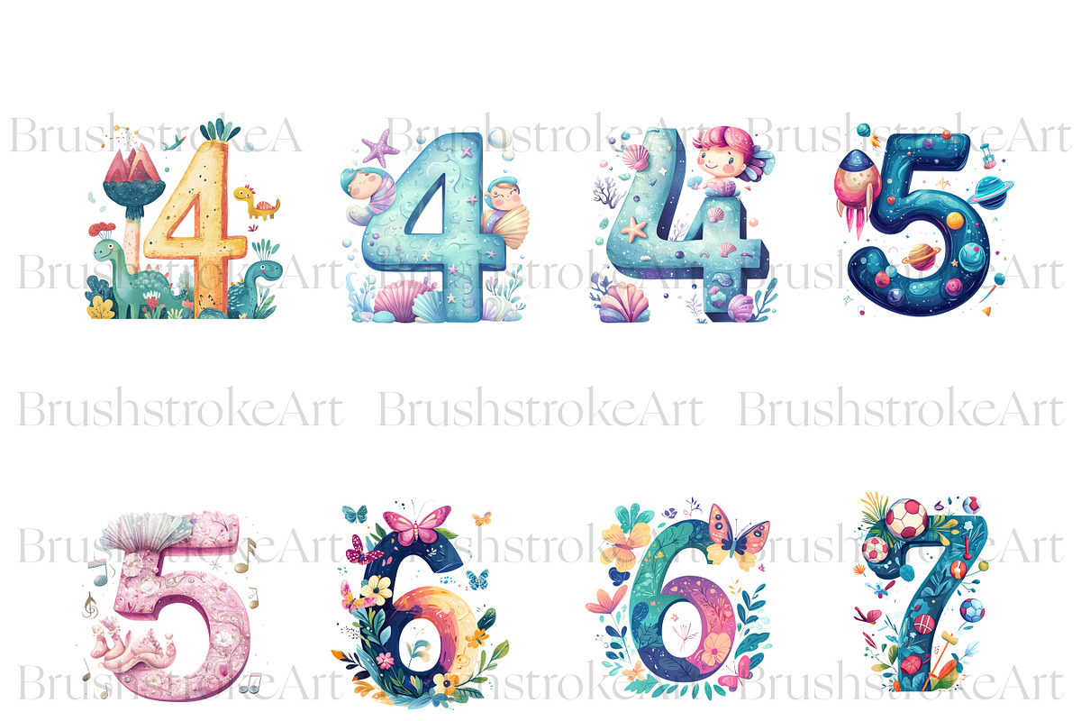 Numbers Clipart, Watercolor Numbers, an Education Illustration by BrushstrokeArtGB (Photo 4 of 9)