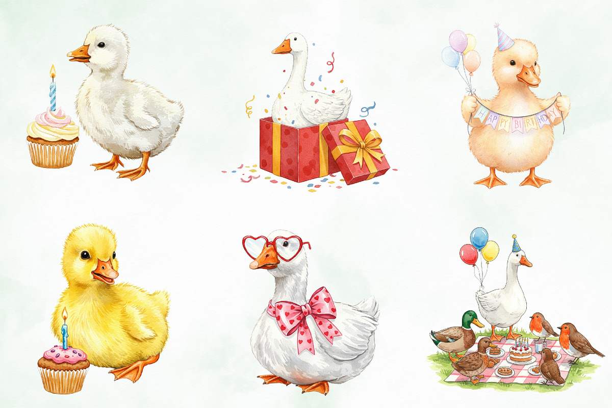 Watercolor Baby Goose Birthday Png, an Illustration by Creative Art (Photo 5 of 7)