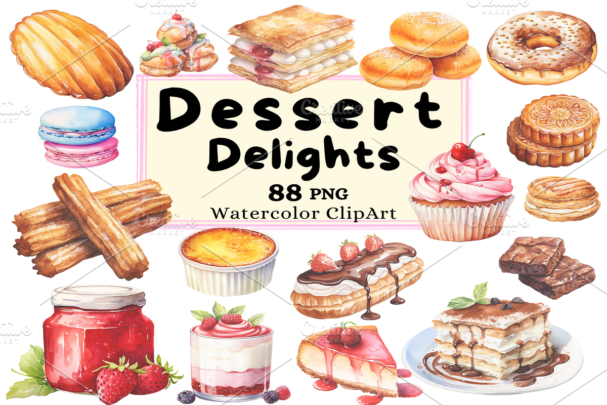 Dessert Delights Collection Clipart, a Food Illustration by Watercolor Digital (Photo 1 of 9)