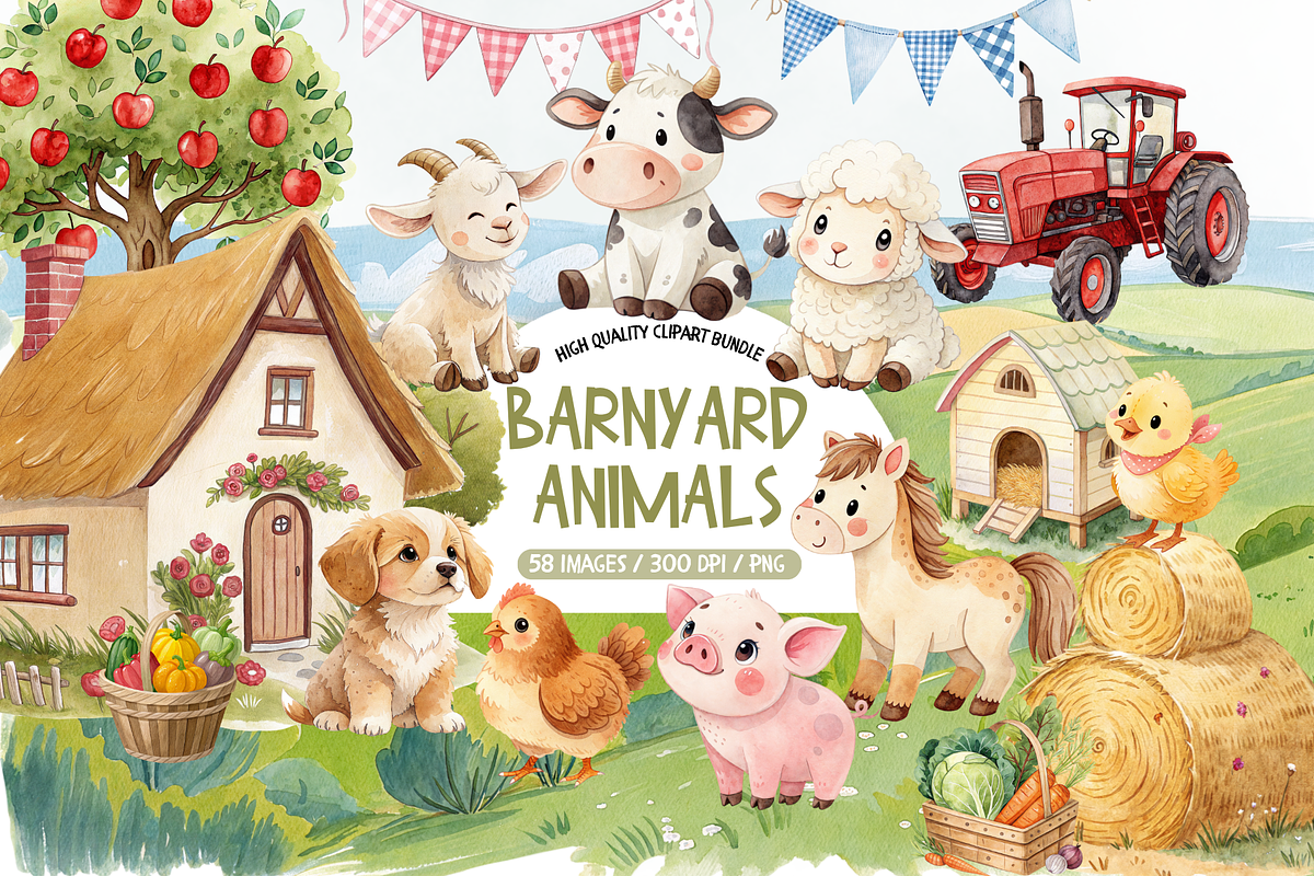 Barnyard Animals Clipart, an Object Illustration by TatiMockup (Photo 1 of 8)