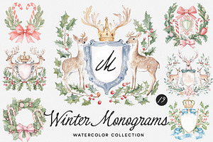 Watercolor Winter Monograms, a Decorative Illustration by Purple