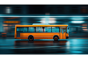 Yellow City Bus In Motion With