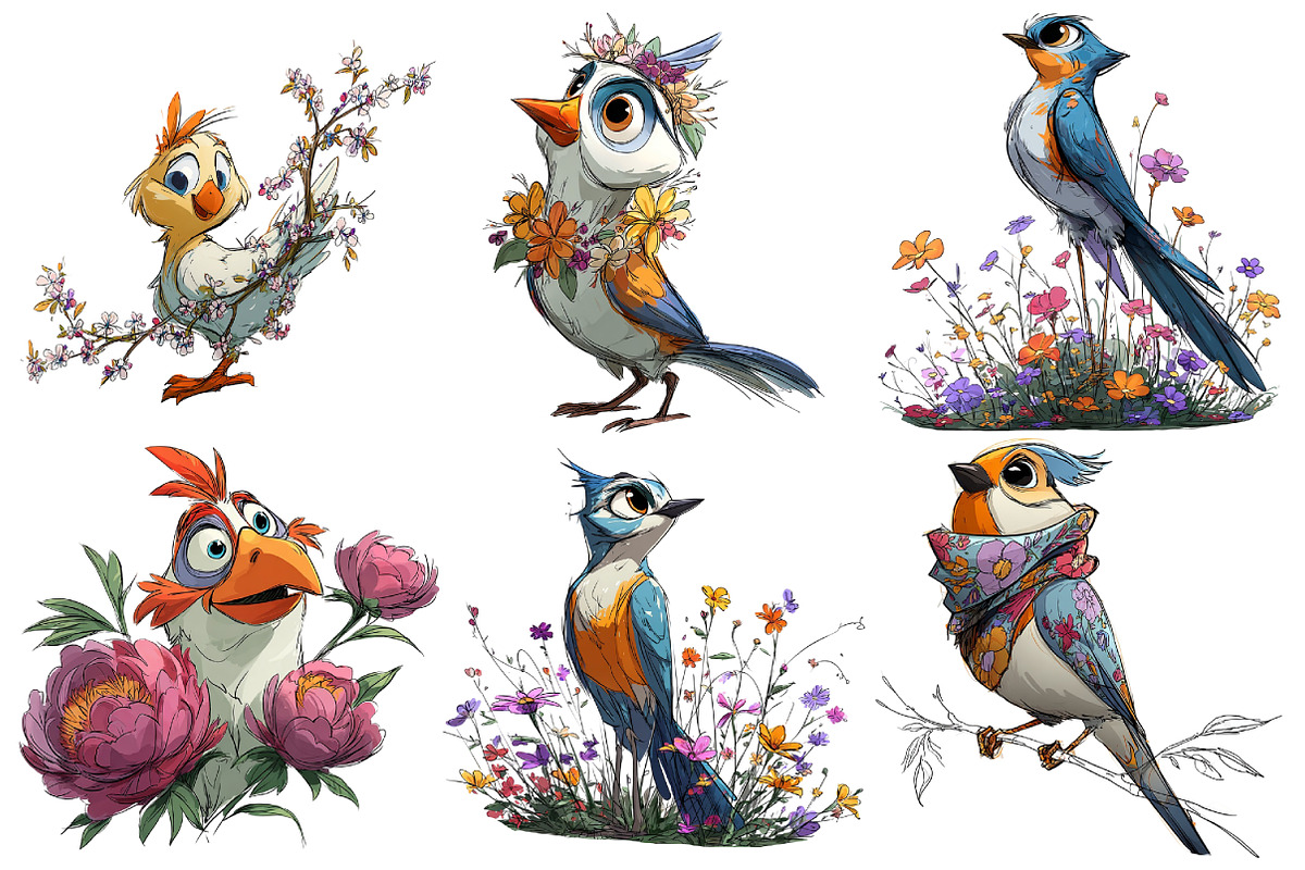 Floral Cute Birds Clipart, an Illustration by Pixels.Craft (Photo 5 of 5)