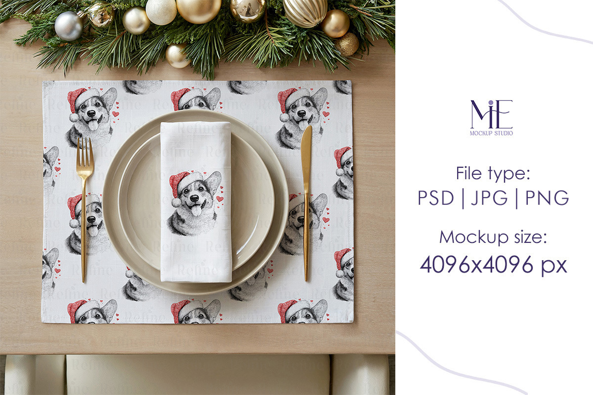Christmas Placemat & Napkin Mockup, a Merchandise Mockup by Mie Mockup Studio (Photo 6 of 6)