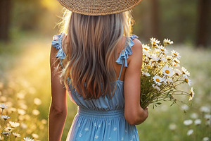 Young woman in flowing summer dress, a Person Photo by Volff