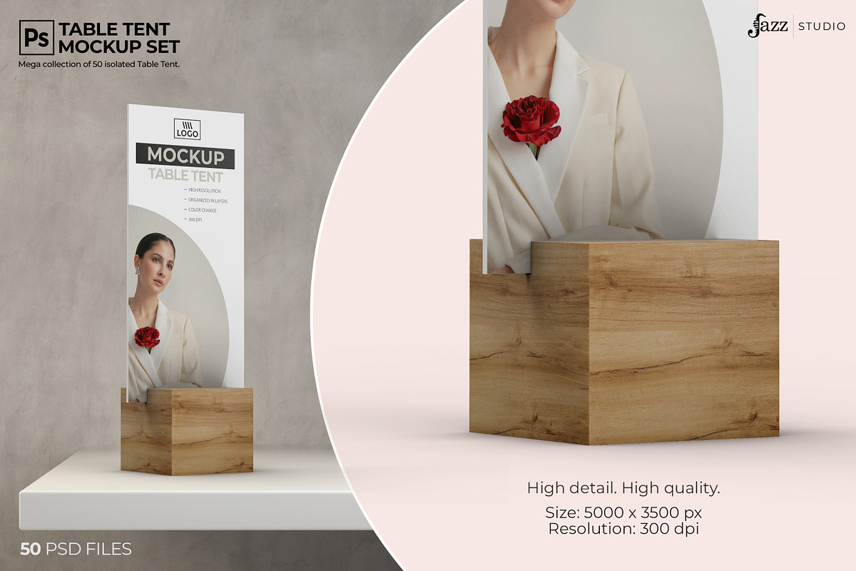 50 PSD Table Tent Mockup Collection, a Mockup by JAZZ STUDIO (Photo 3 of 7)