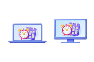Alarm clock and calendar on laptop, an Object Illustration by Abscent
