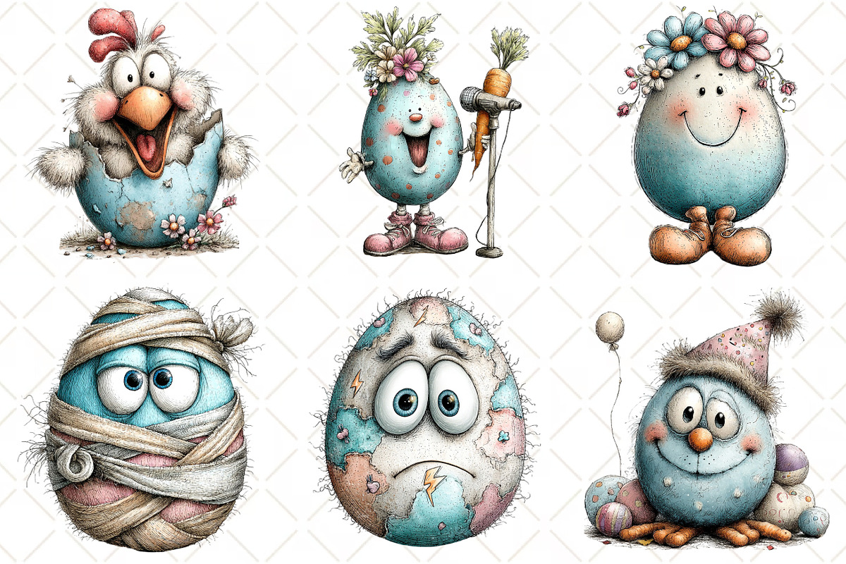 Whimsical Funny Easter Eggs Clipart, an Illustration by Black Bird Studio (Photo 2 of 6)