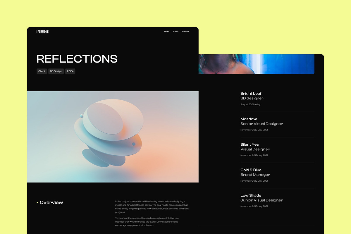Irene Portfolio Template · Framer, a Landing Page Template by Bryn Taylor (Photo 5 of 5)