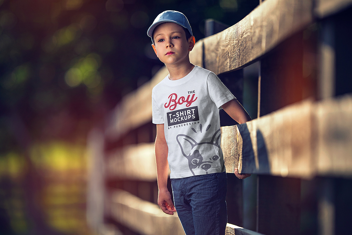 Boy T-Shirt Mock-Up Set, a Shirt Mockup by PuneDesign (Photo 4 of 6)