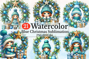 Whimsical Blue Girl Christmas Clipa