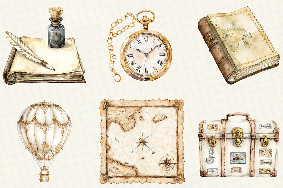 Antique Ivory Travel Clipart, an Illustration by OK Design (Photo 2 of 5)