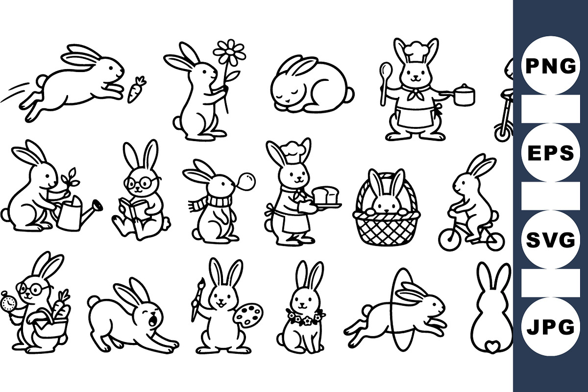 Cute Bunny Line Art Set, an Illustration by designvectx (Photo 1 of 3)