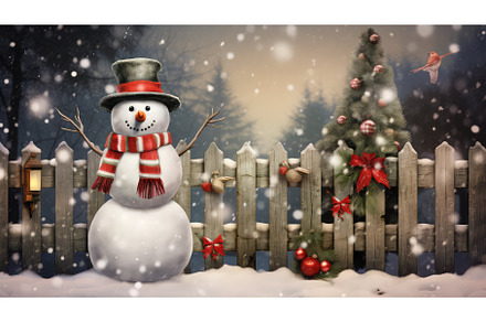 scene snowman christmas tree ai, a Holiday Photo by pikepicture