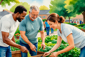 People from diverse backgrounds buying local organic products at, a Person Illustration by DanFLCreativo