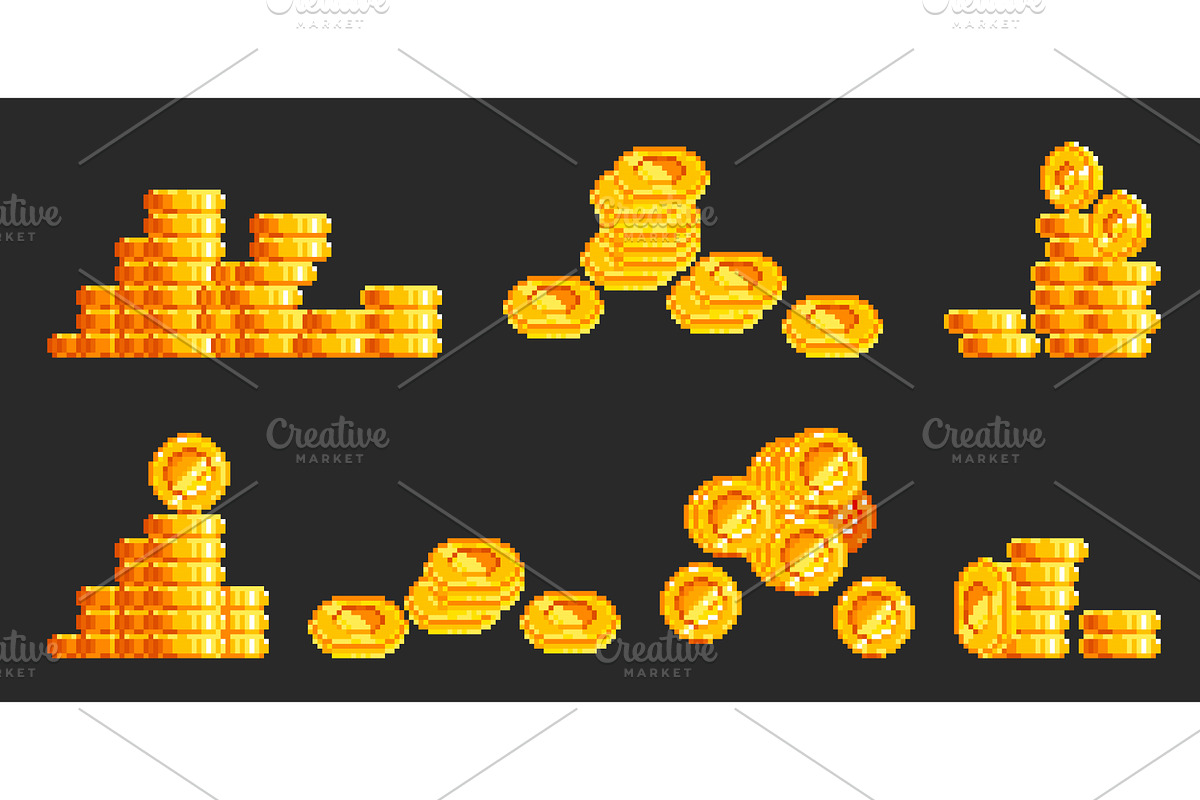 Pixel art gold coin stacks in retro, a Finance Illustration by art PVP - market