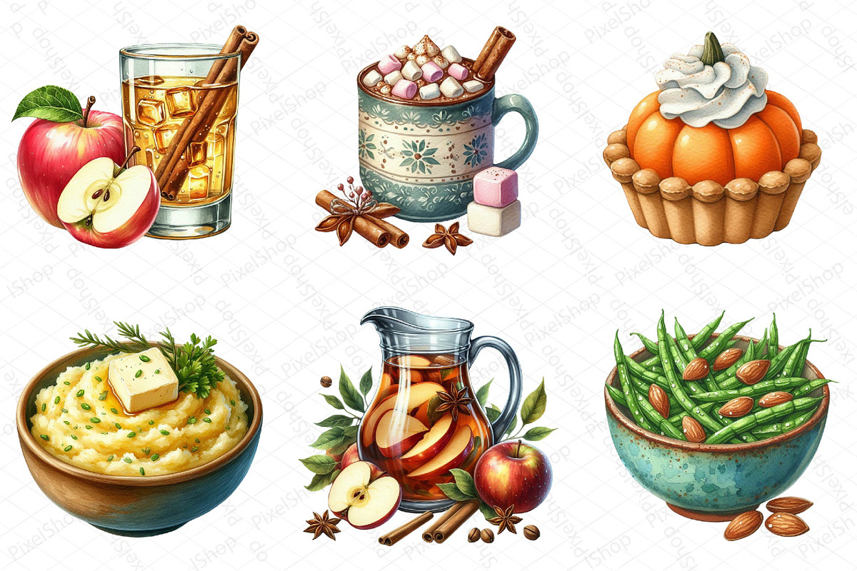 Watercolor Thanksgiving Food Clipart, an Illustration by DreamPrint404 (Photo 2 of 6)