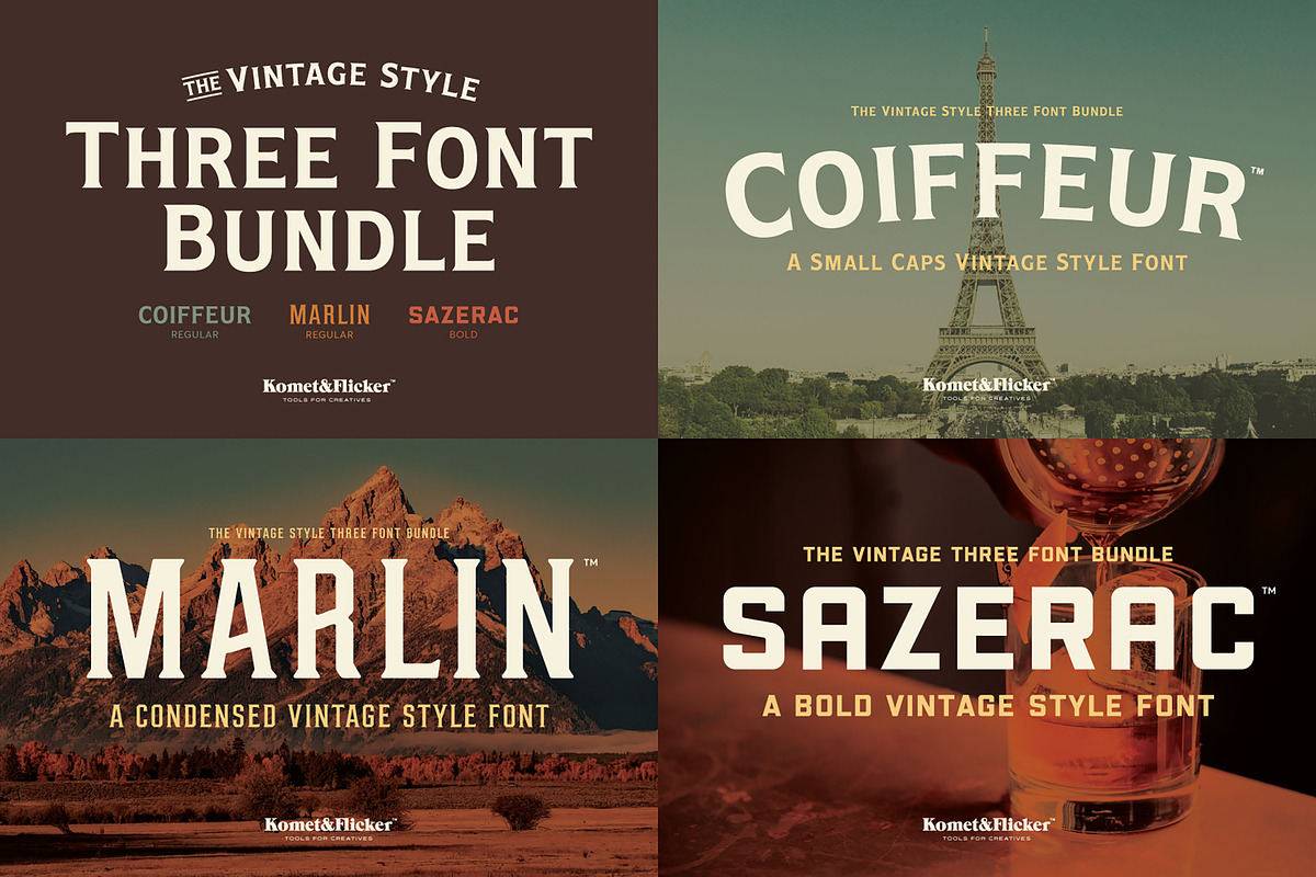 The Vintage Style Three Font Bundle, a Serif Font by Komet & Flicker (Photo 1 of 15)