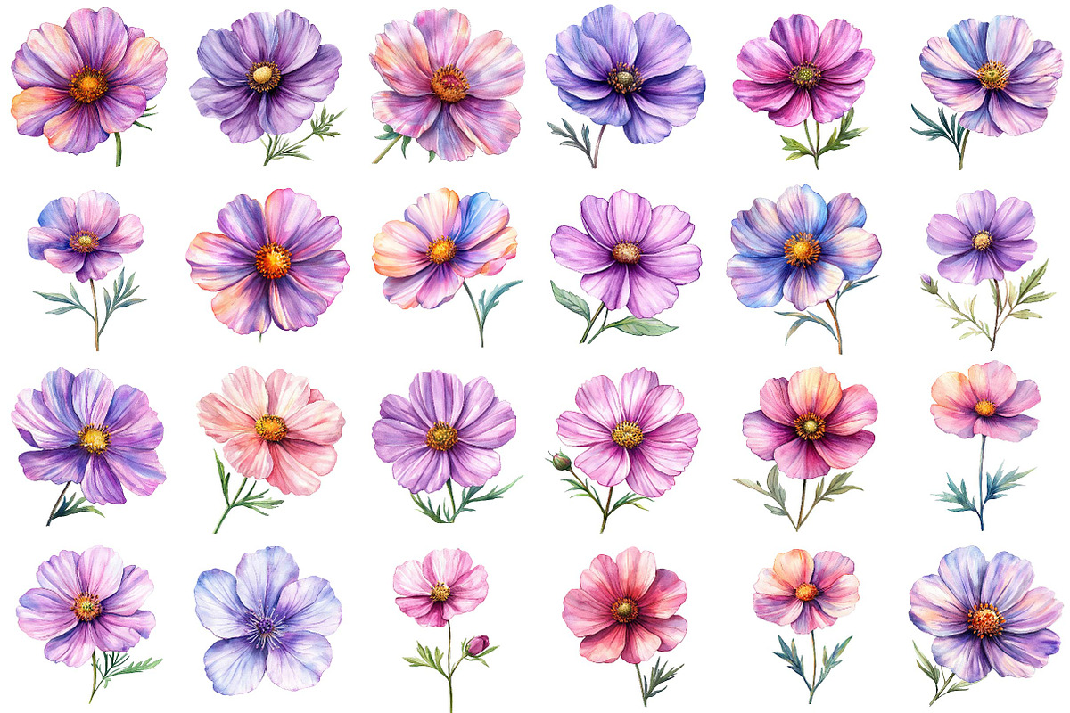 Watercolor Spring Cosmos Flower Clip, a Texture Illustration by DreamPrint404 (Photo 6 of 7)