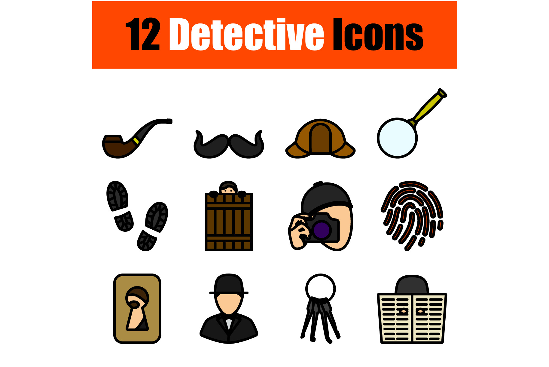Detective Icon Set, an Outline Icon by Pavel Vectors