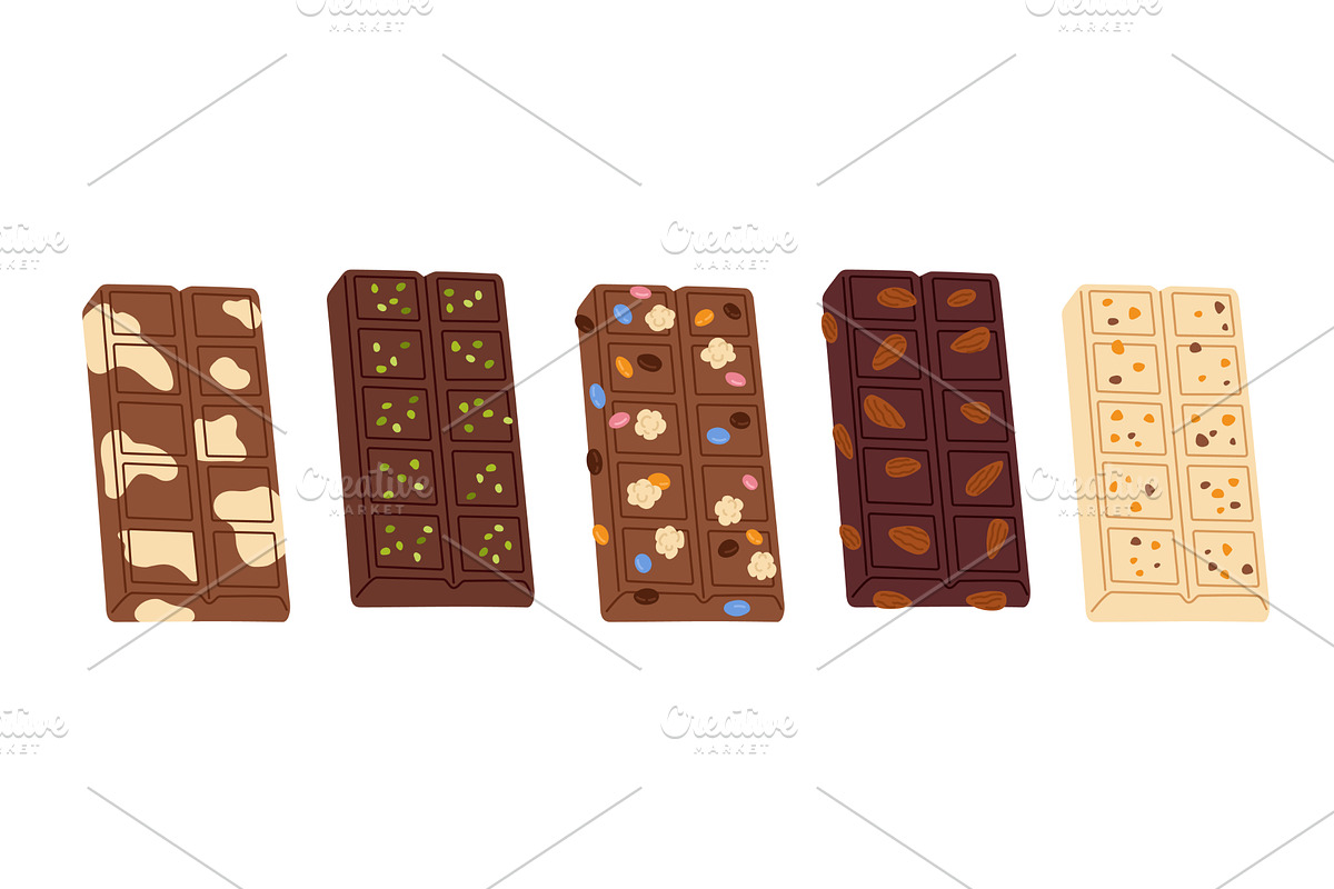 Chocolate bars. Different tastes, a Food Illustration by YummyBuum