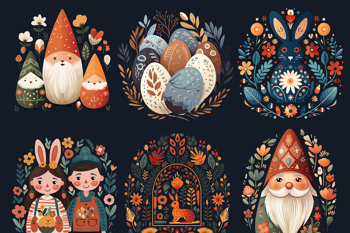 Watercolor Easter Folk Art Clipart, a Seasonal Illustration by GiraffeCreative (Photo 7 of 9)