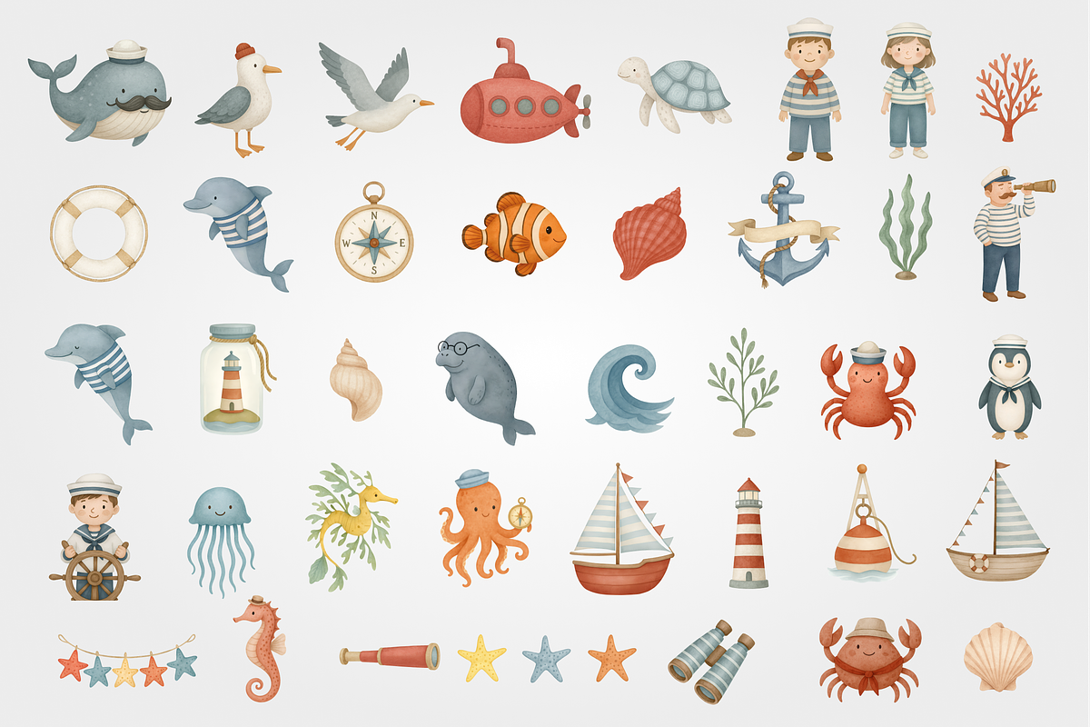 Large set of cute sea illustrations, an Animal Illustration by Yana_mide (Photo 7 of 10)